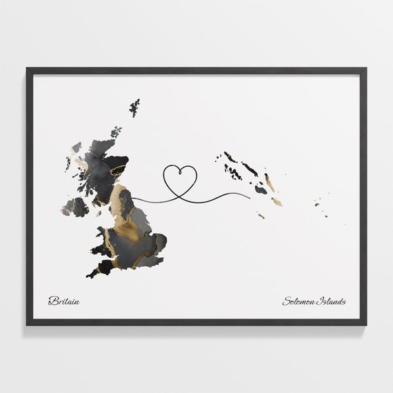 Britain To Solomon Islands Print Solomon Islander Gift Marble Two Countries Map Poster Uk Wall Art Adventure Awaits Map C22 365
