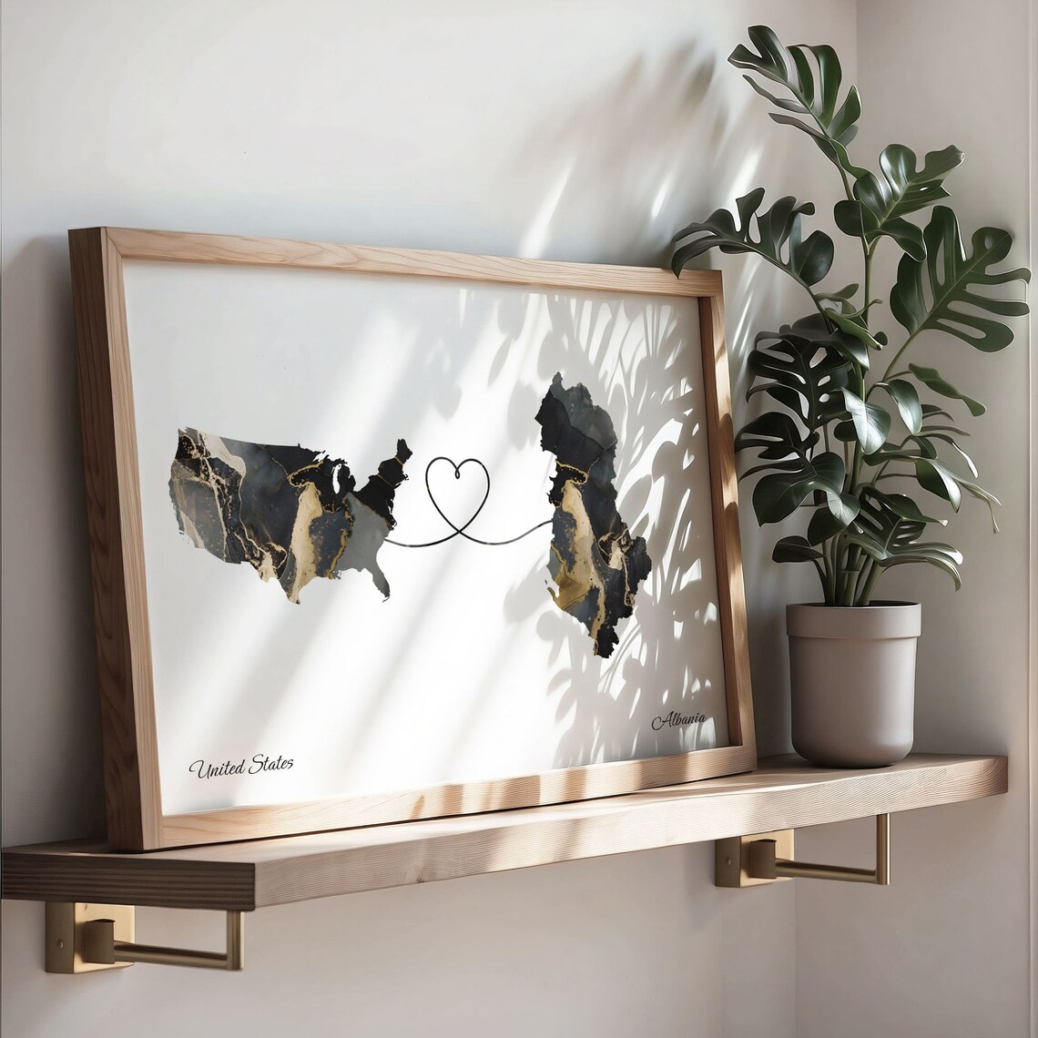 USA to Albania Map Poster, Faraway Love Travel Art - Image 3