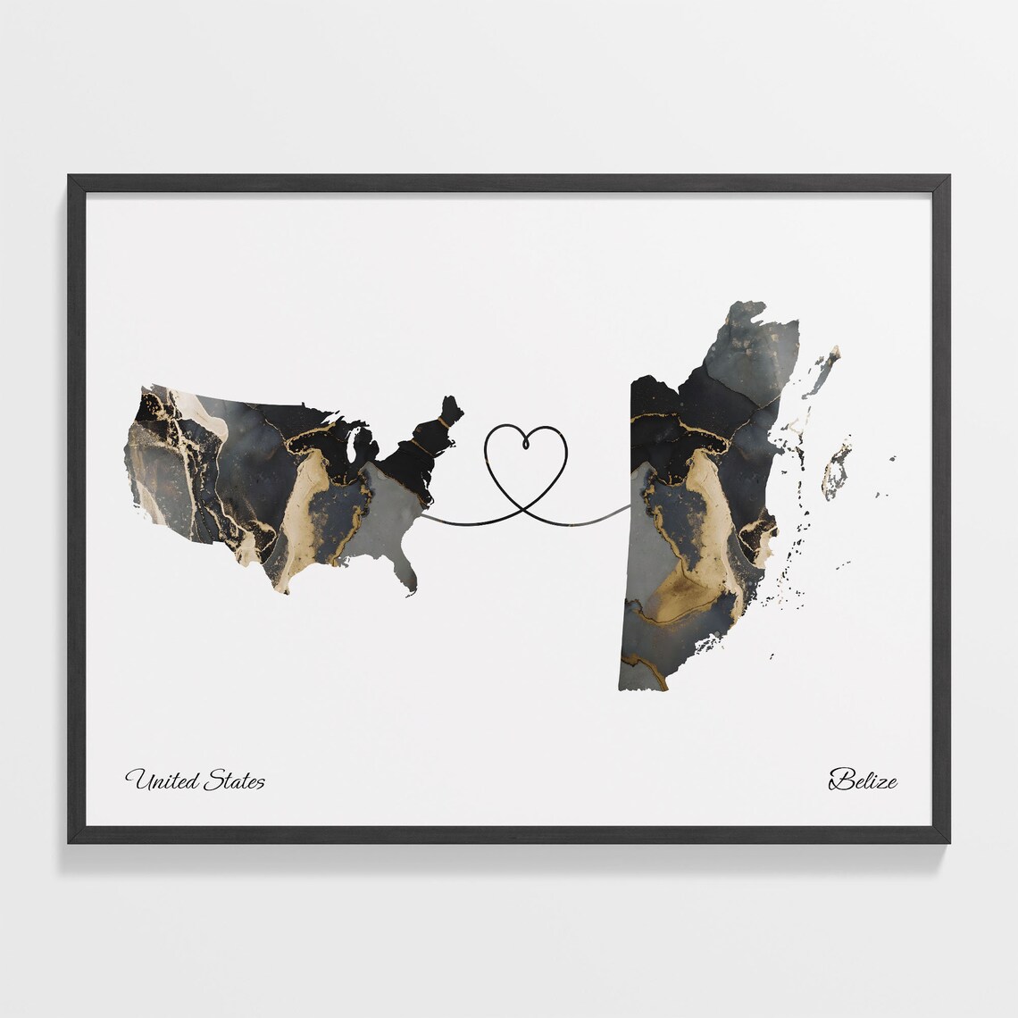 USA to Belize Map Poster, Travel Wall Art Print
