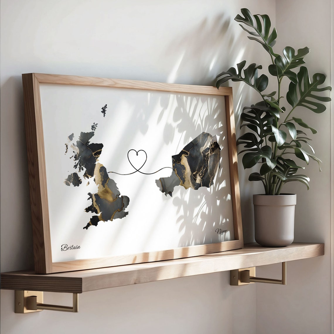 Britain and Niger Heart Connection Black and Gold Marble Poster - Image 3