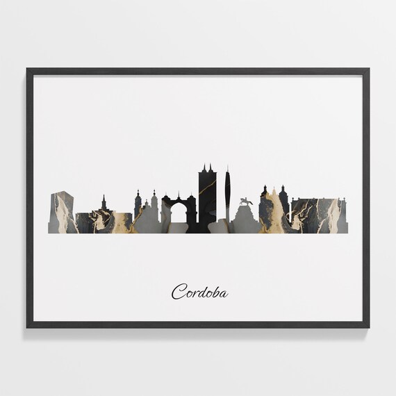 Cordoba Black Marble Skyline Silhouette Poster Modern Cityscape Art