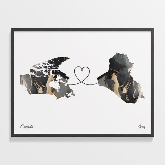 Canada to Iraq Two Countries Map Travel Poster