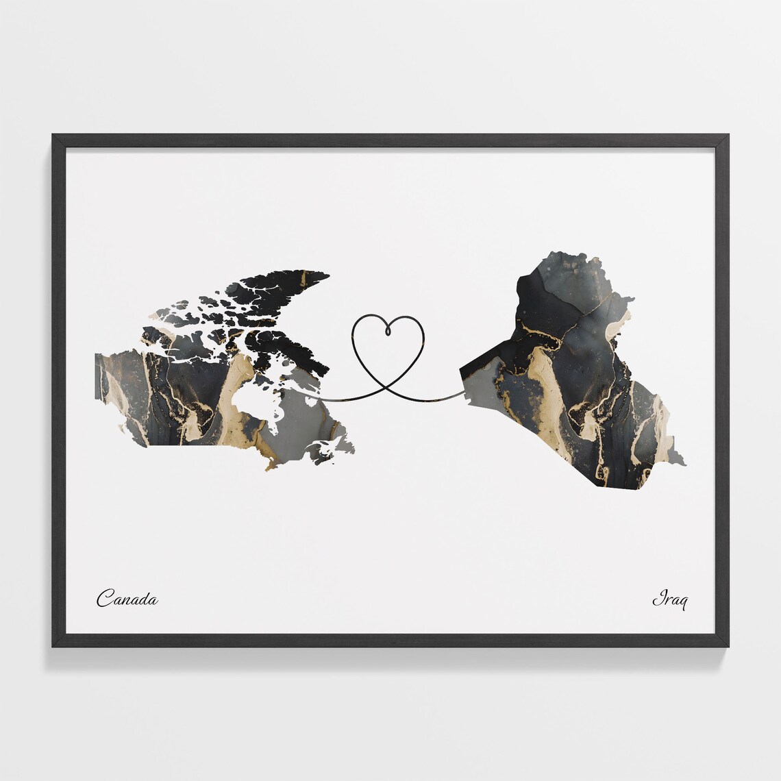 Canada to Iraq Two Countries Map Travel Poster