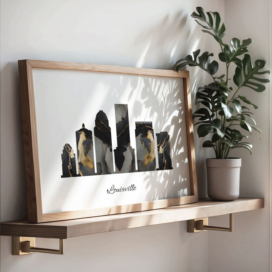 Louisville Luxury Black Gold Marble City Skyline Silhouette Poster - Image 3