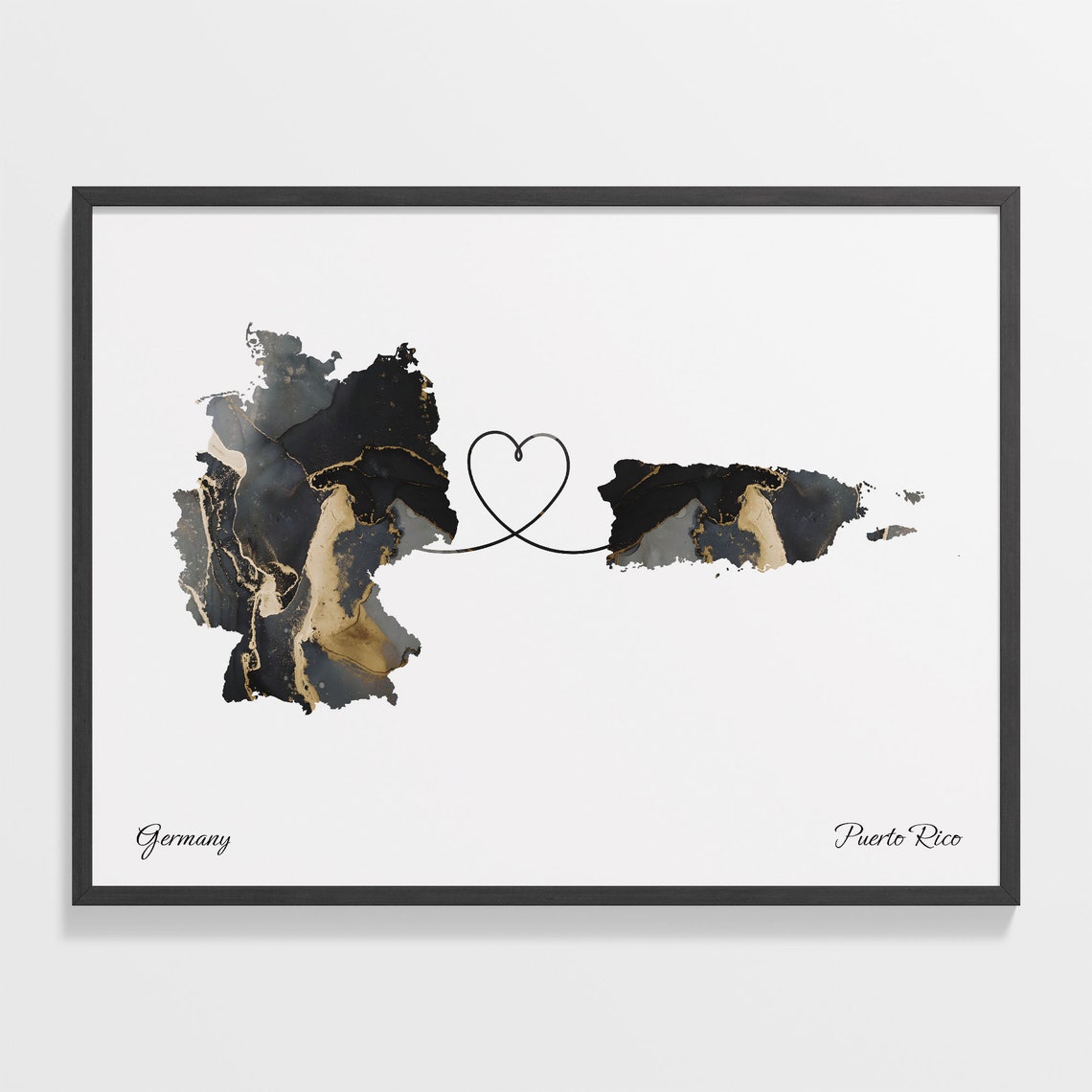 Germany and Puerto Rico Marble Heart Map Long Distance Love Poster
