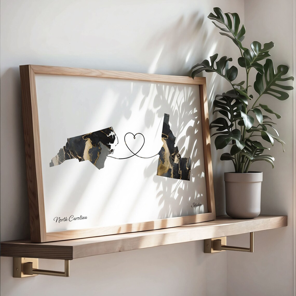 North Carolina to Idaho Two State Long Distance Heart Marble Map Poster - Image 3