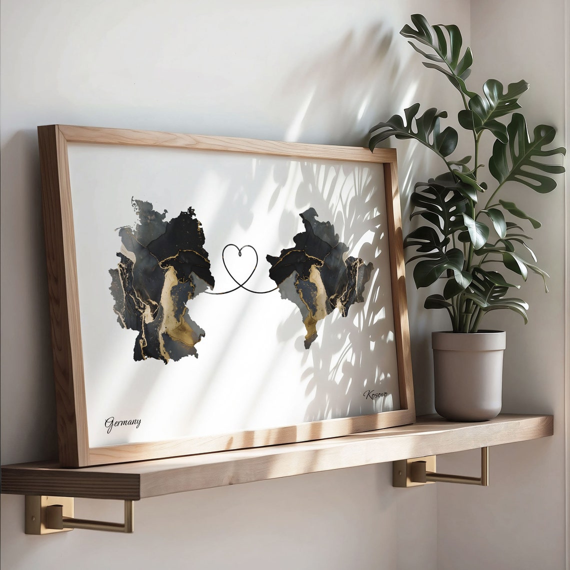 Germany and Kosovo Black and Gold Marble Two Countries Map Poster - Image 3