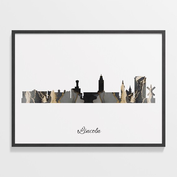 Lincoln Black Gold Marble Skyline United States Cityscape Travel Gift Poster