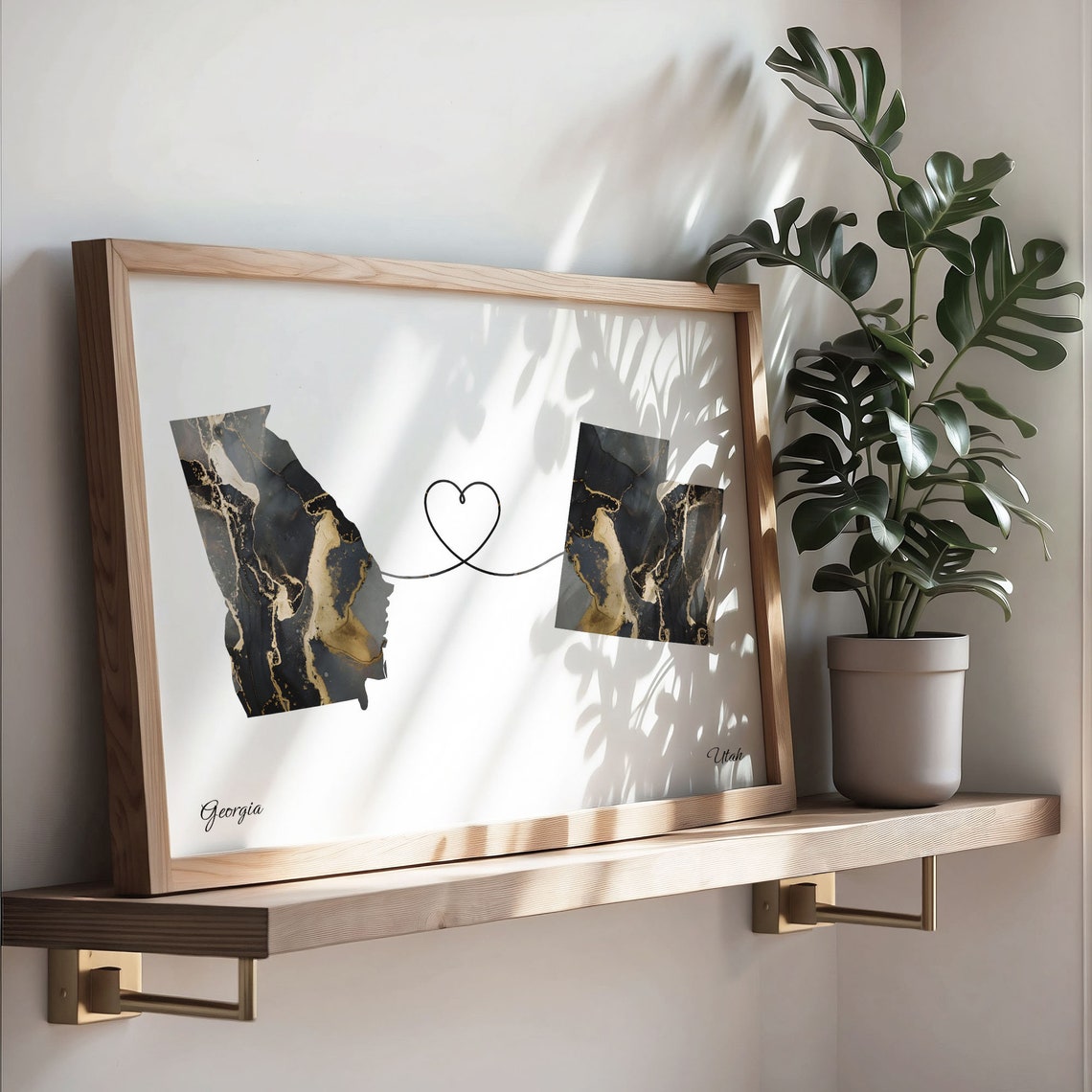 Georgia to Utah Two State Long Distance Heart Marble Map Poster - Image 3