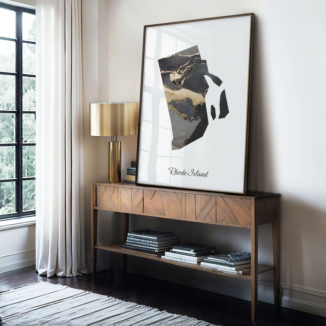 Rhode Island Black And Gold Marble Map Minimalist Art Poster - Image 4