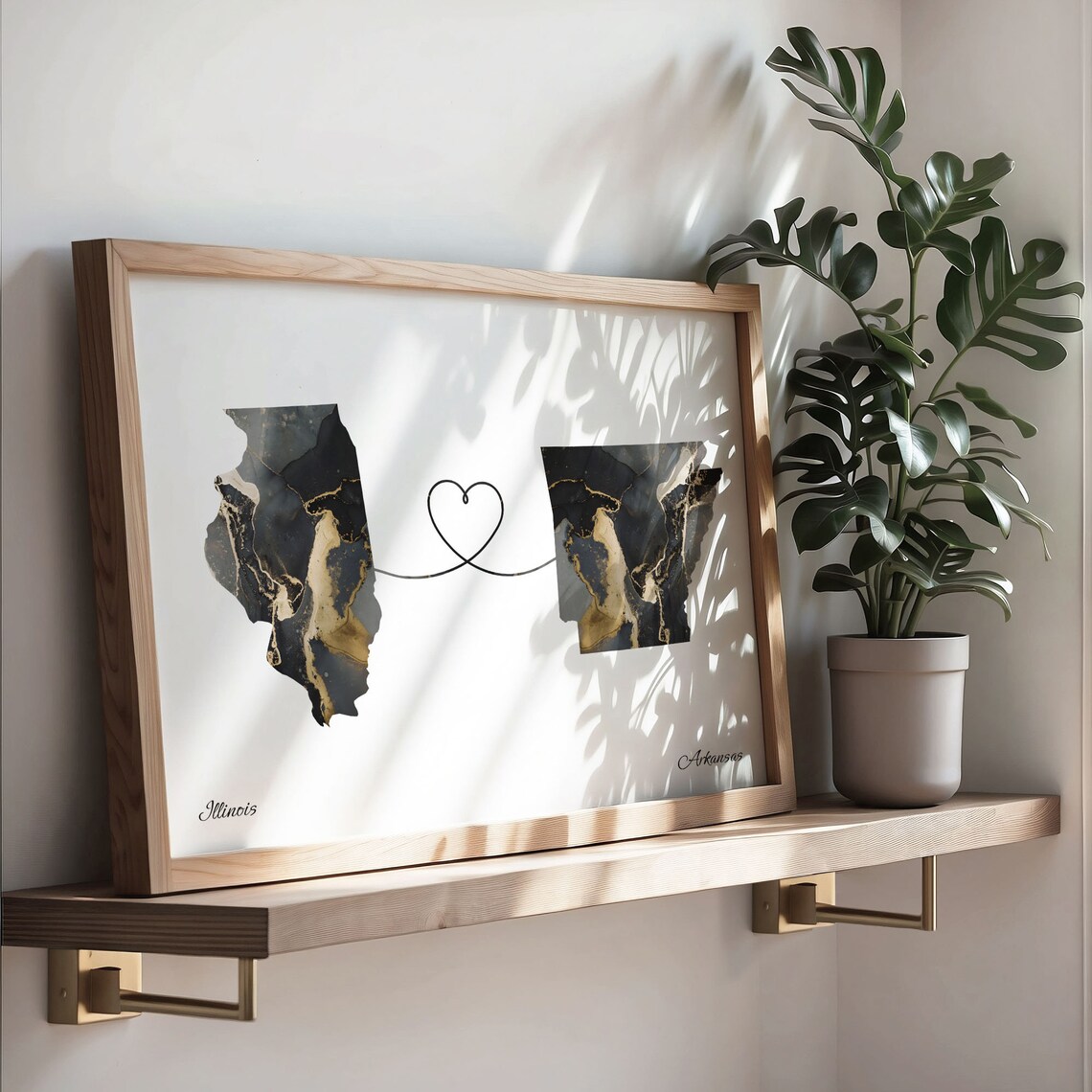 Illinois to Arkansas Long Distance Love Marble Map Art Poster - Image 3