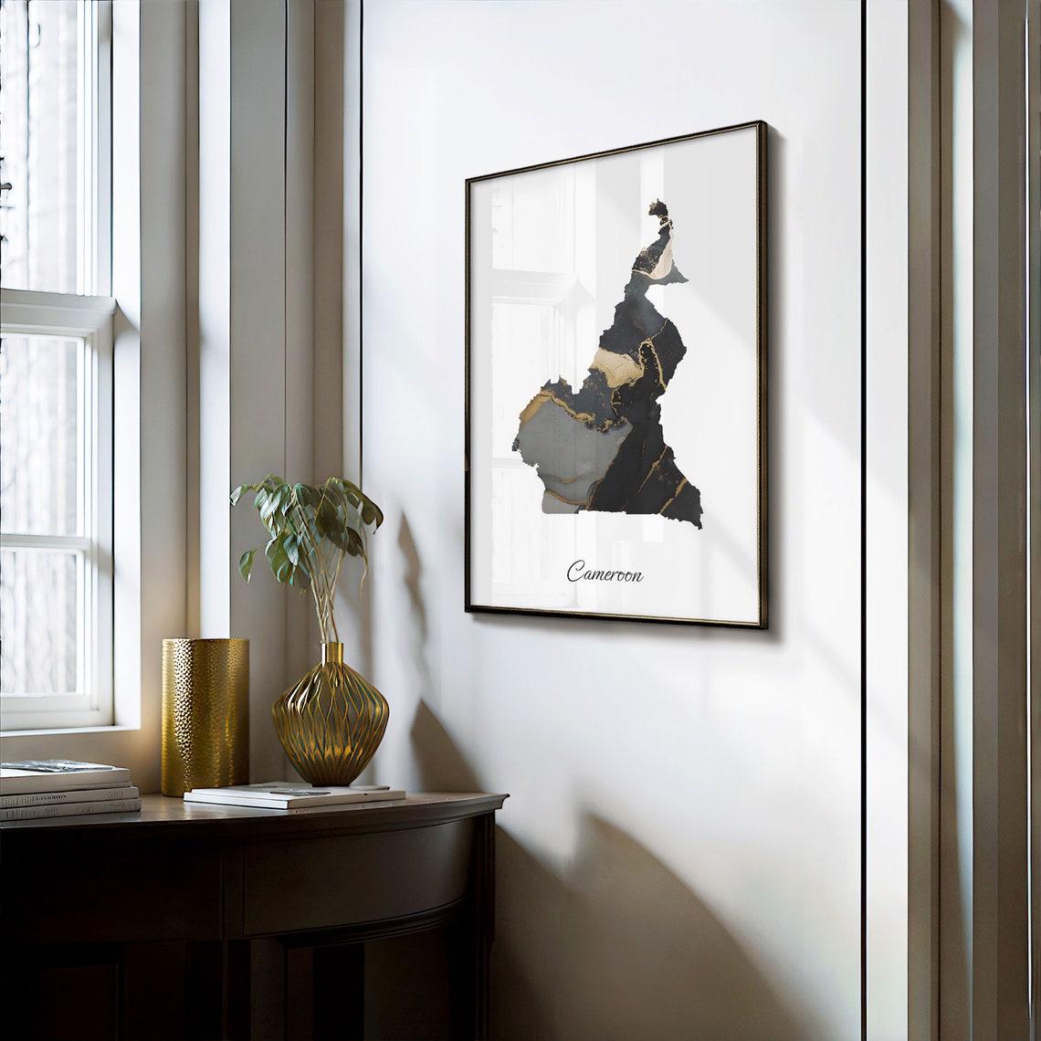 Cameroon Elegant Country Map Black Gold Marble Minimalist Poster - Image 3
