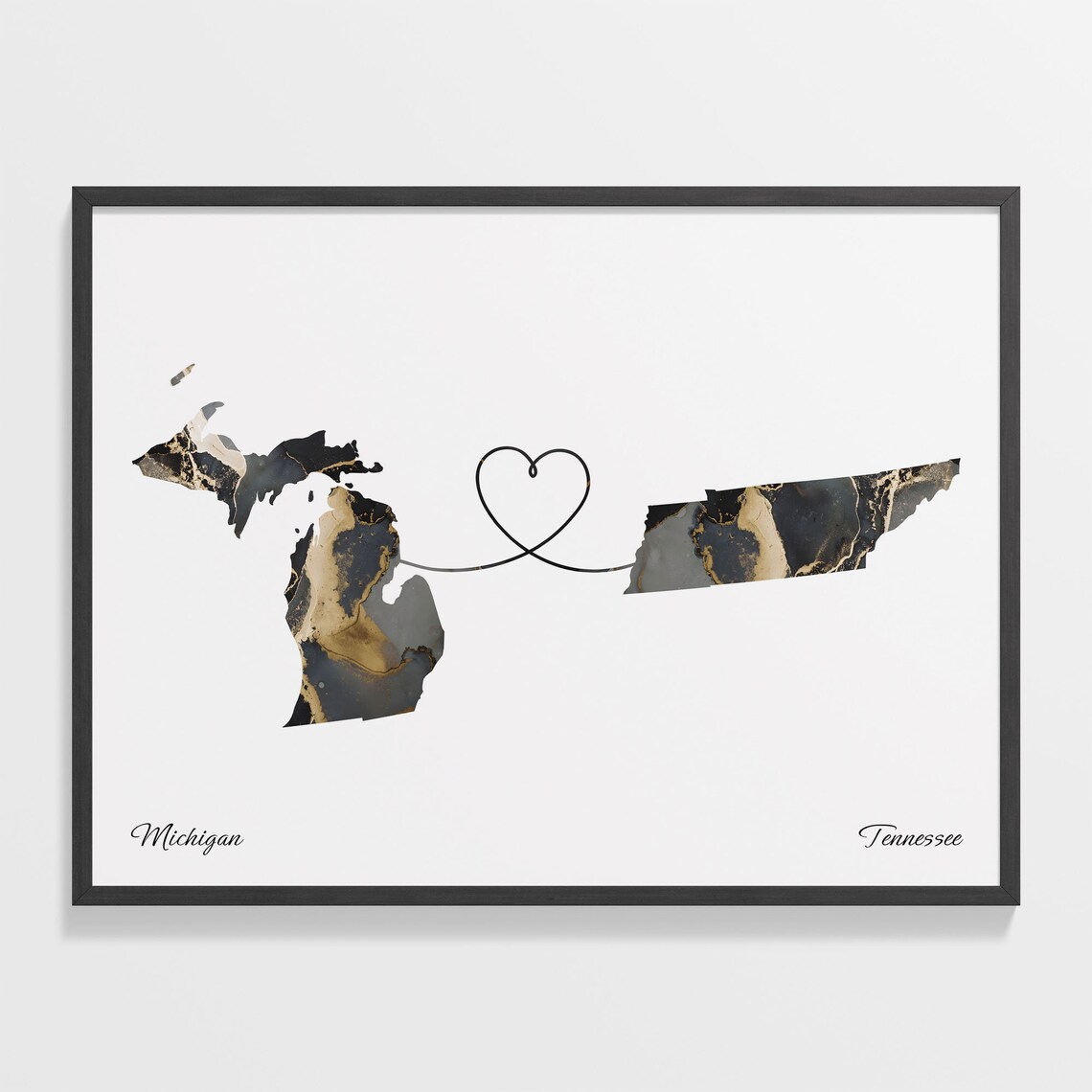 Michigan to Tennessee Marble Map with Heart Long Distance Love Poster