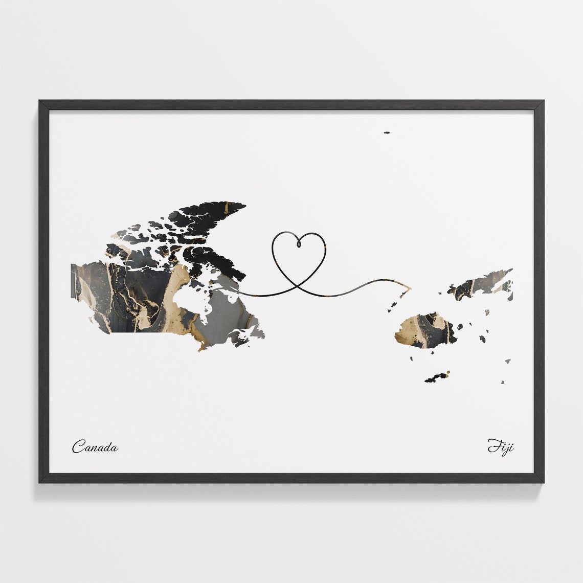 Canada Fiji Marble Map Heart Long Distance Anniversary Gift Poster