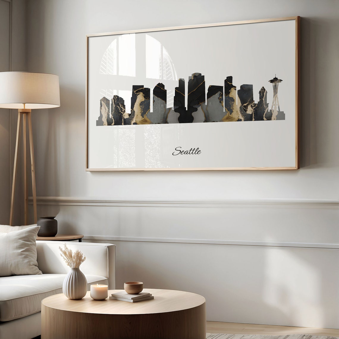 Seattle Skyline Marble Cityscape Black and Gold Travel Poster - Image 2