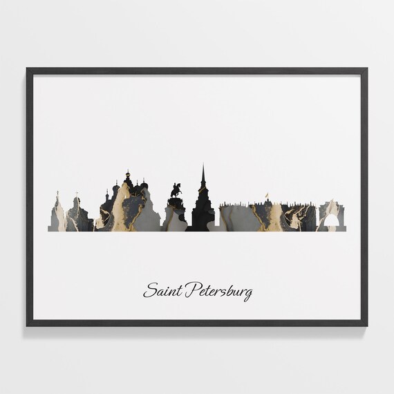 Saint Petersburg Russia Black Gold Marble Skyline Silhouette Cityscape Poster