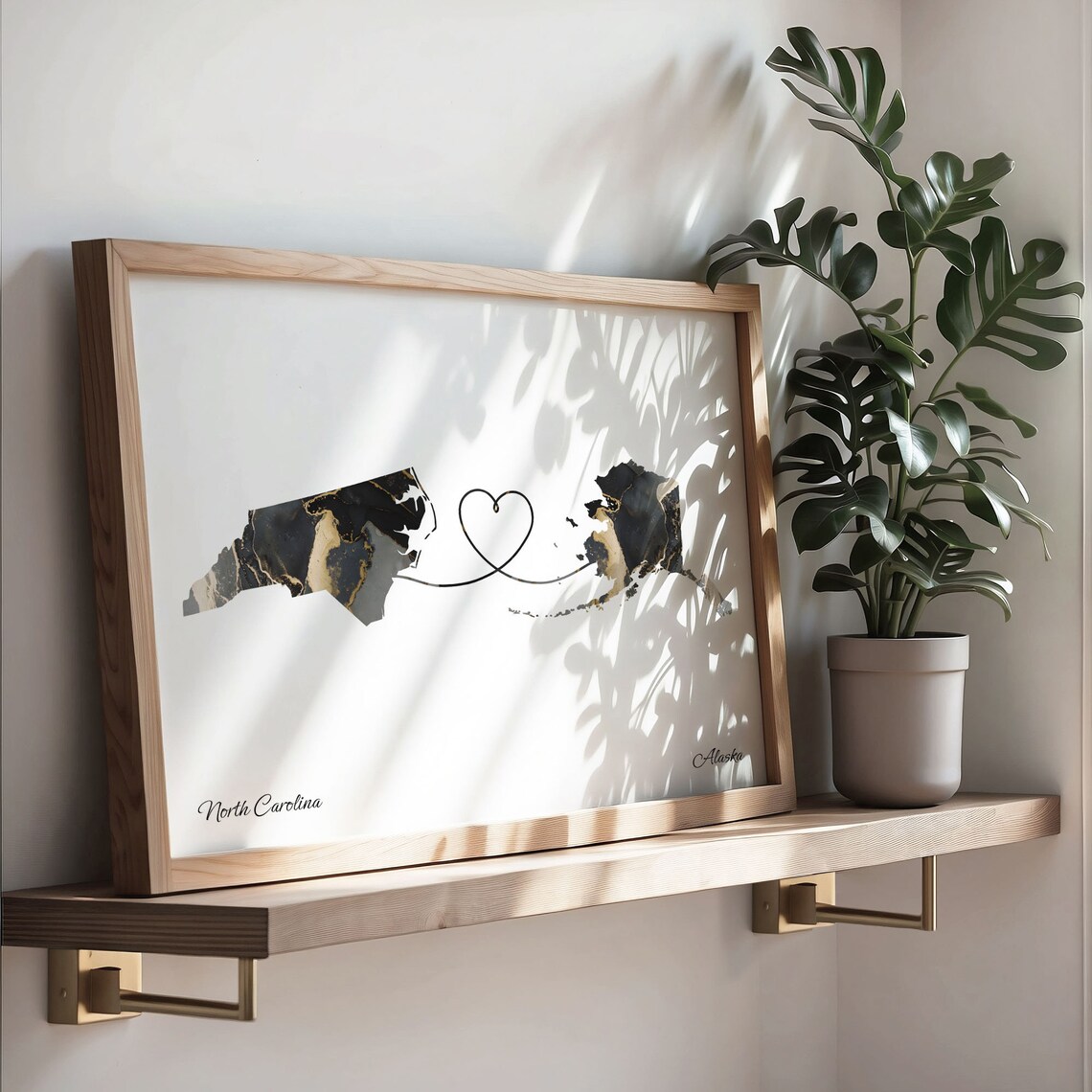 North Carolina to Alaska Black Marble State Map Long Distance Love Poster - Image 3