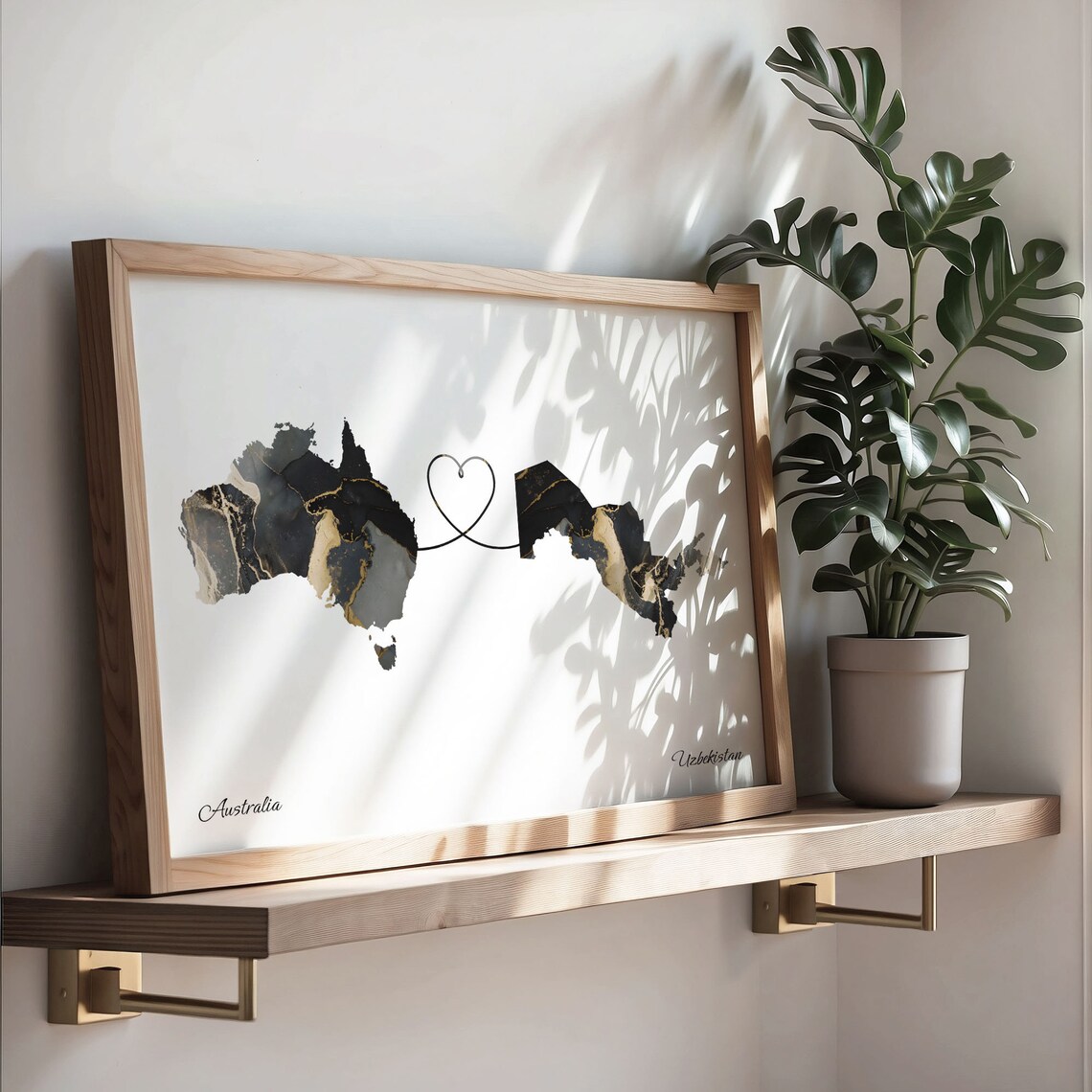 Australia Uzbekistan Marble Two Countries Heart Connection Art Poster - Image 3