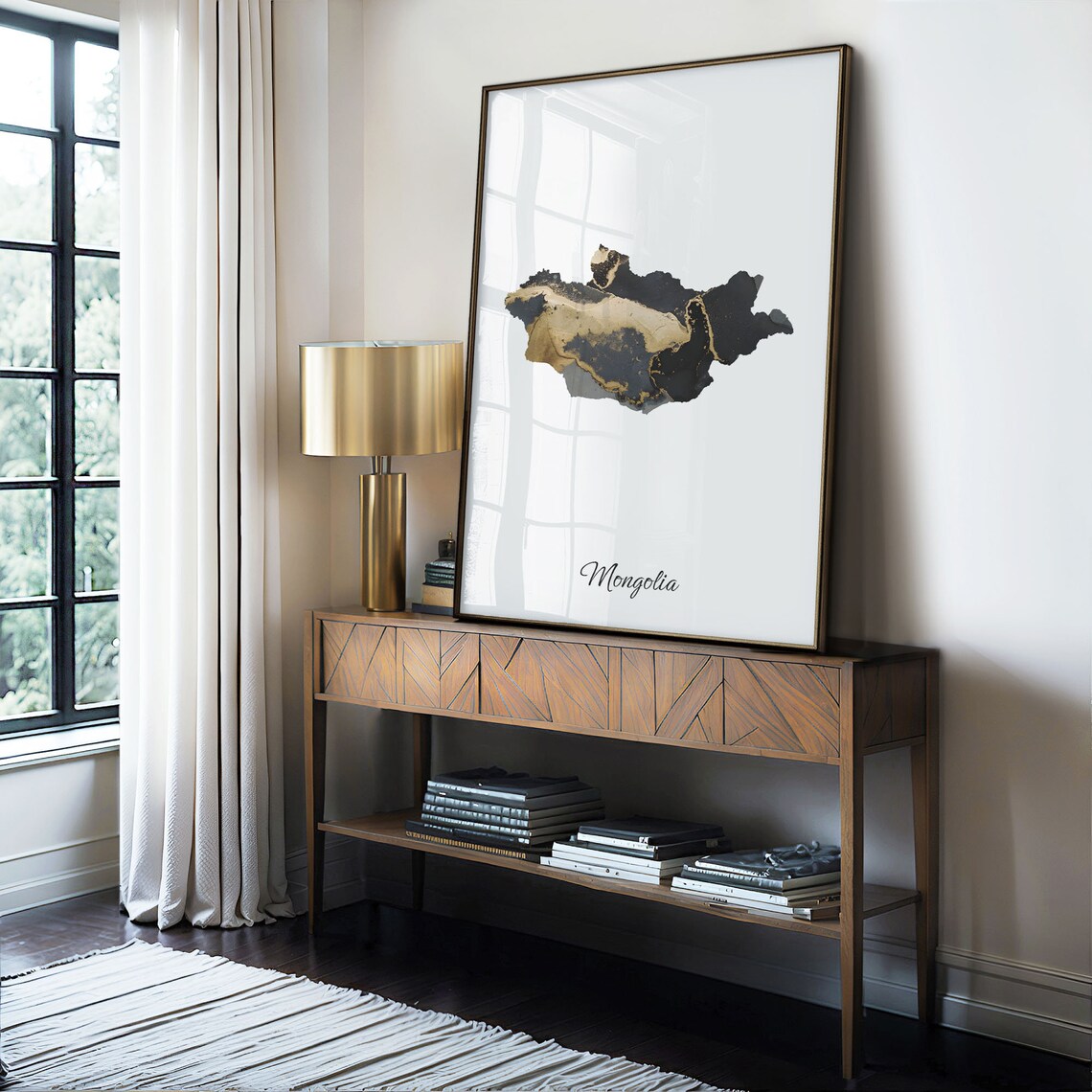 Mongolia Black and Gold Marble Country Map Silhouette Minimalist Poster - Image 4