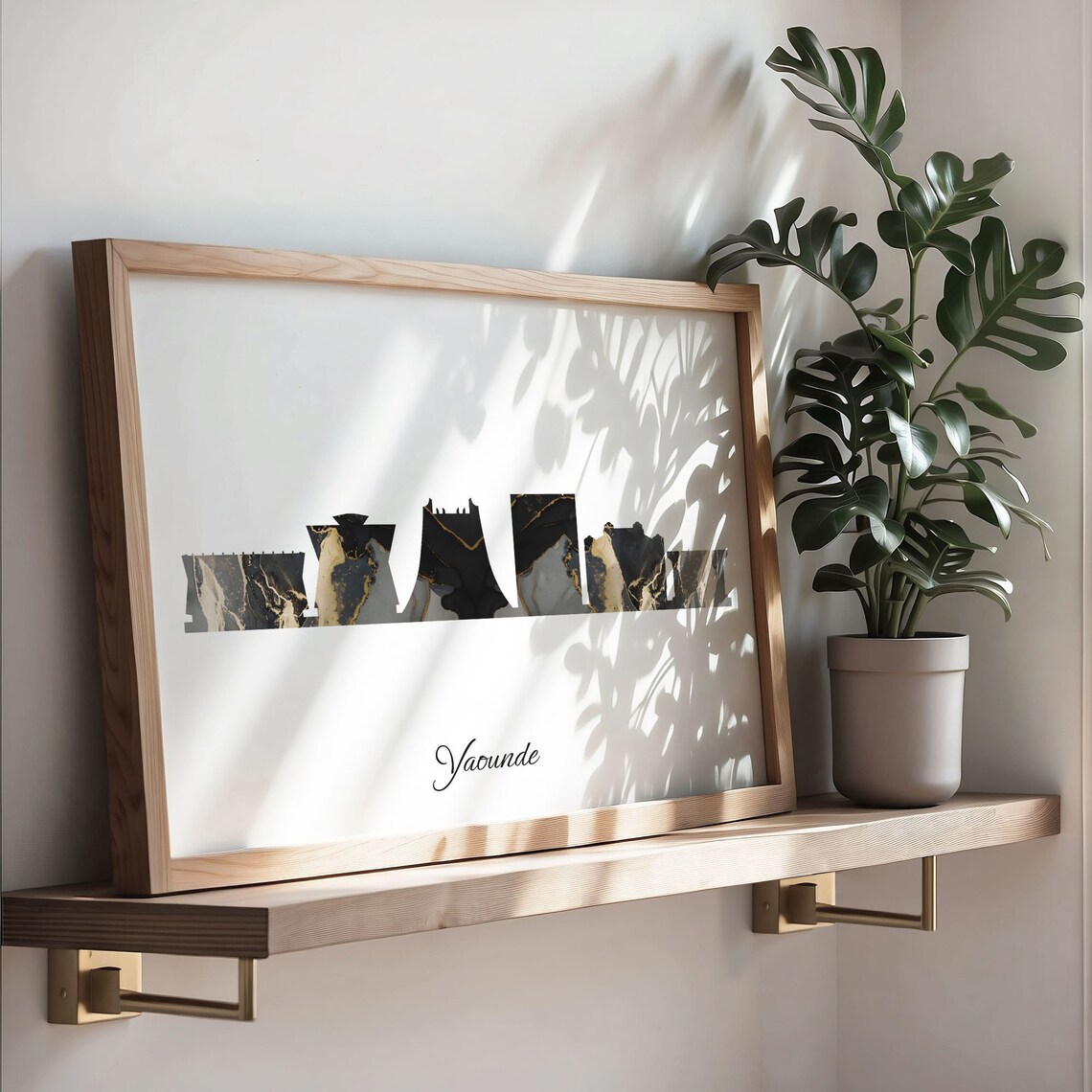 Yaounde Luxury Black Gold Marble City Skyline Silhouette Poster - Image 3