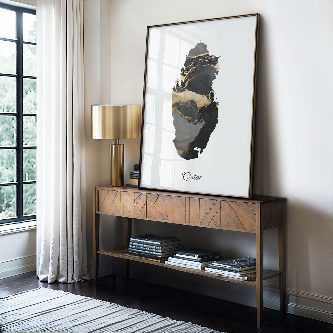 Qatar Elegant Black Gold Marble Country Map Home Decor Art Poster - Image 4