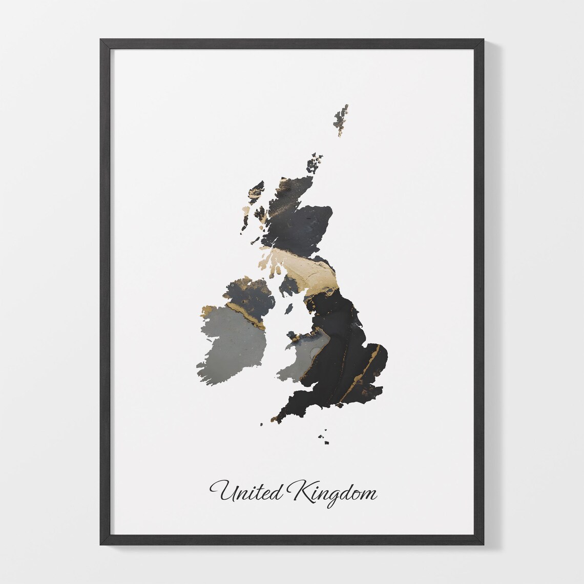 United Kingdom Country Map Black Gold Marble Beautiful Poster