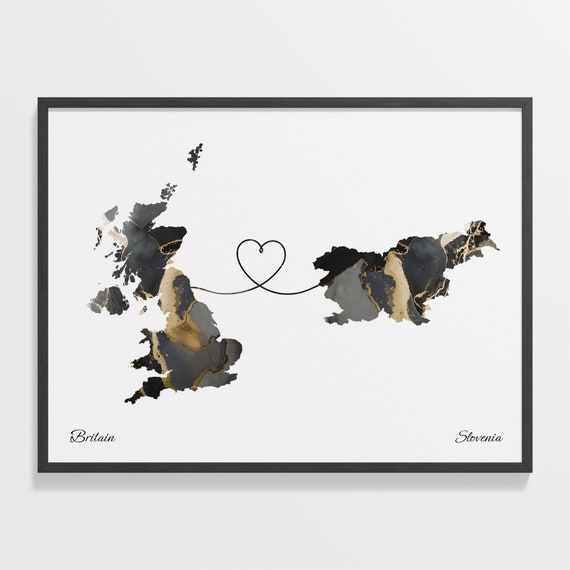 Britain To Slovenia Print Slovenian Gift Marble Two Countries Map Poster Uk Wall Art Adventure Awaits C22 364