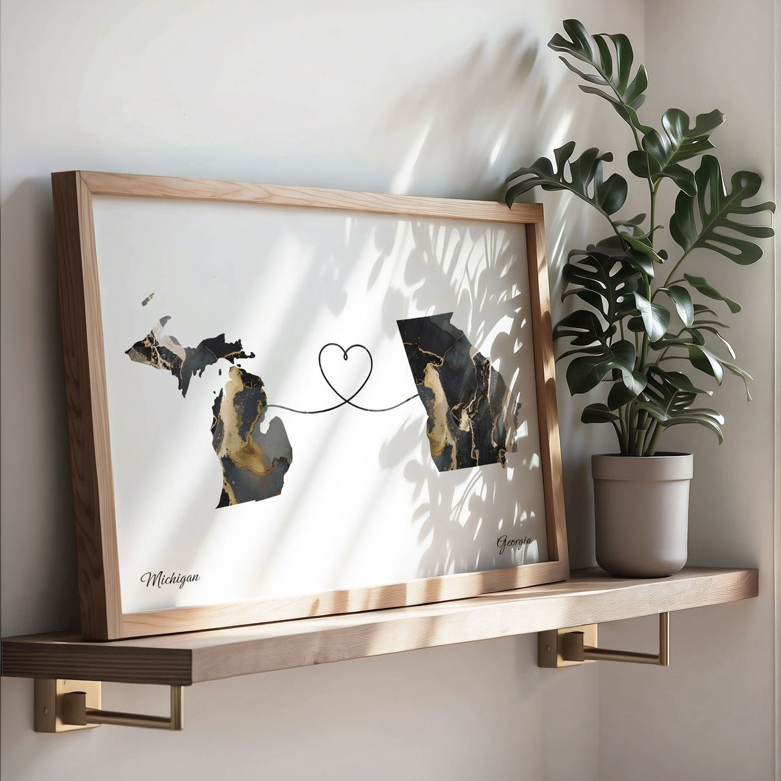 Michigan to Georgia Heart Connection Marble Map Keepsake Poster - Image 3