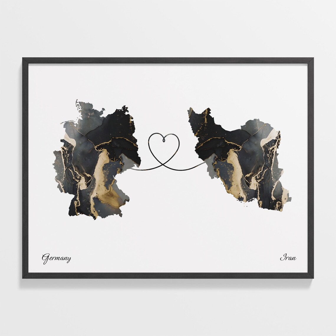 Germany Iran Love Heart Marble Map Couple Long Distance Poster