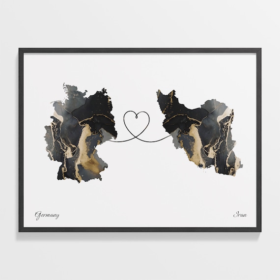 Germany Iran Love Heart Marble Map Couple Long Distance Poster