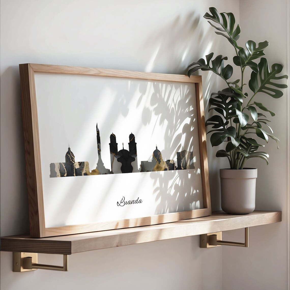 Luanda Skyline Minimalist Black Gold Marble Cityscape Art Poster - Image 3