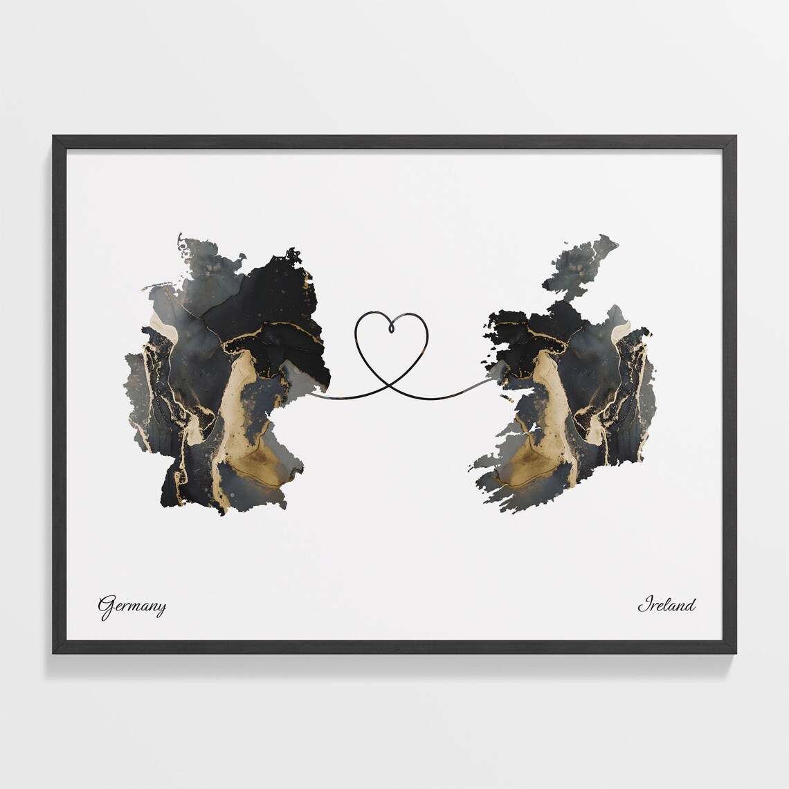 Germany to Ireland Marble Heart Map Print Long Distance Relationship Gift