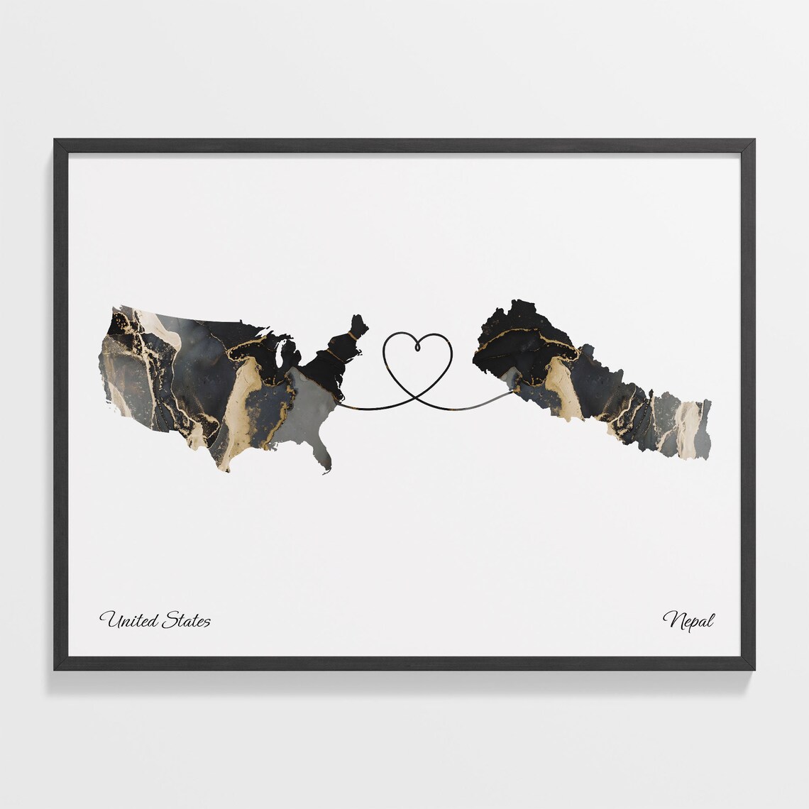 USA to Nepal Map Poster, Travel Connection Print