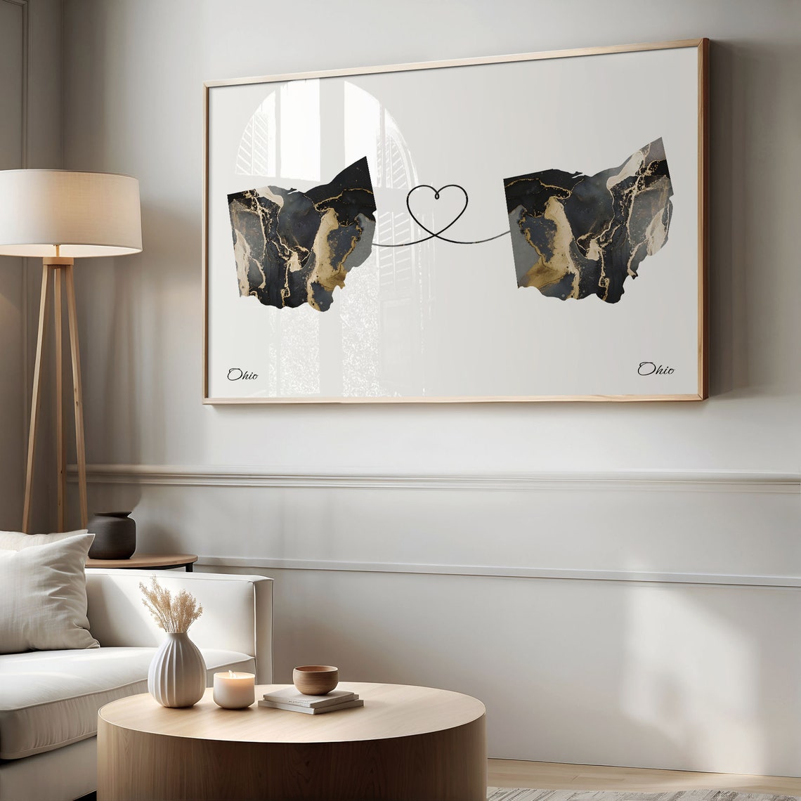 Ohio to Ohio Two State Long Distance Heart Marble Map Poster - Image 2