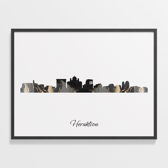Heraklion Black Marble Skyline Silhouette Poster Modern Cityscape Art
