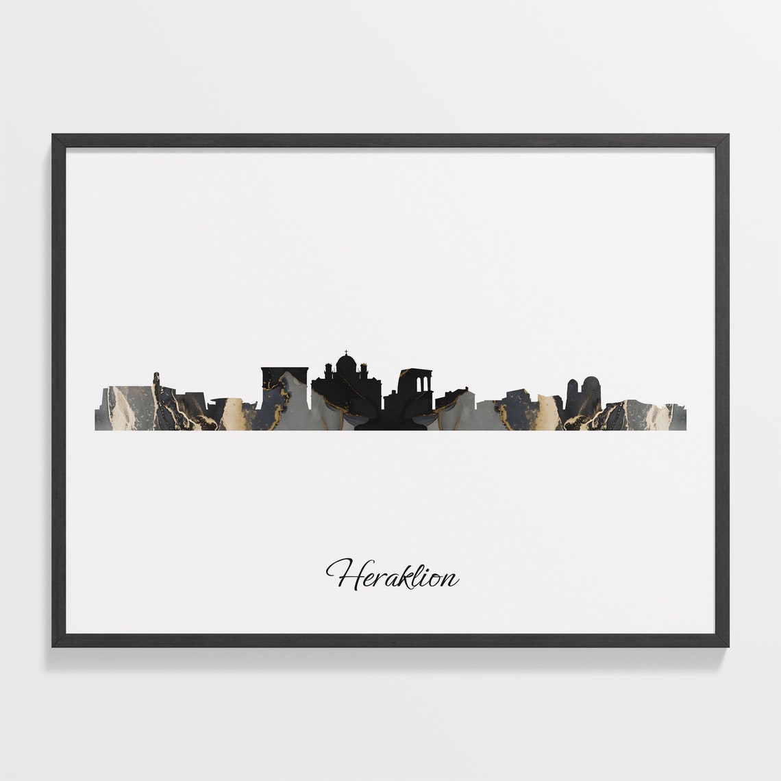 Heraklion Black Marble Skyline Silhouette Poster Modern Cityscape Art