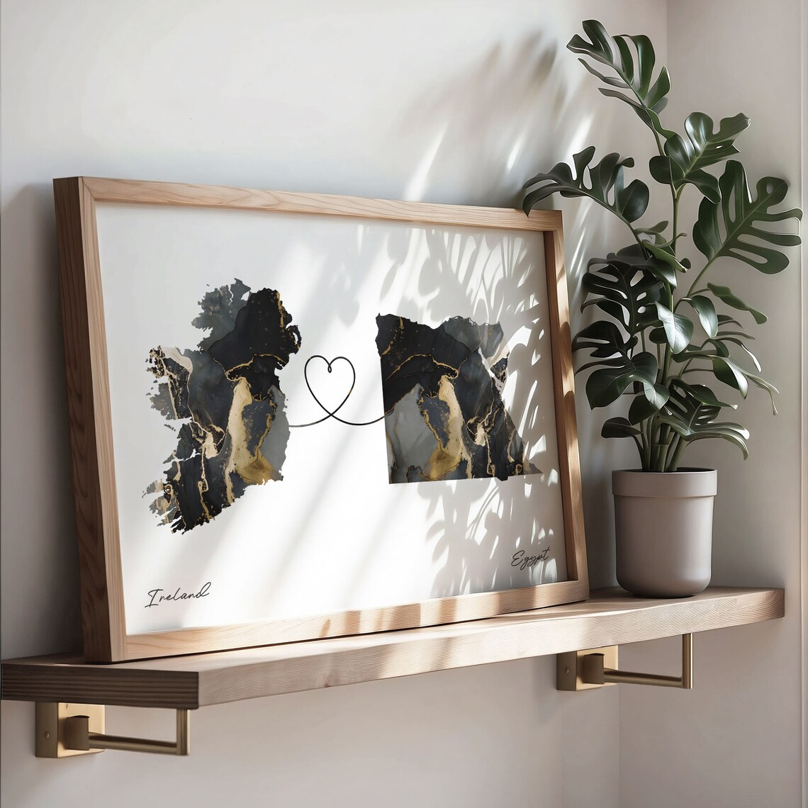 Ireland Egypt Long Distance Love Heart Marble Map Gift Poster - Image 3
