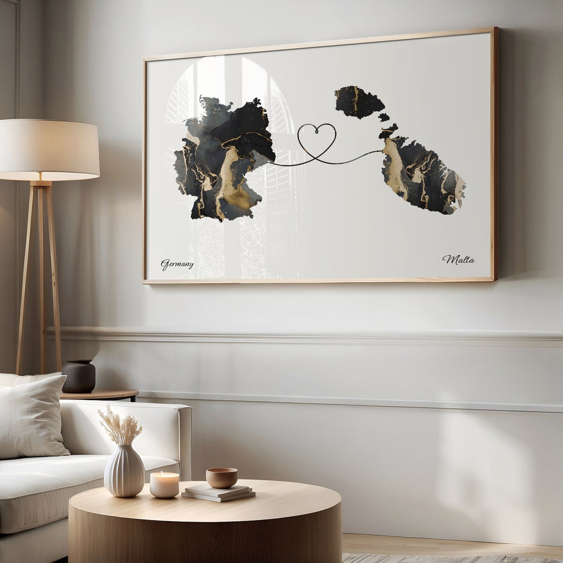 Germany Malta Heart Marble Map Couple Love Long Distance Poster - Image 2