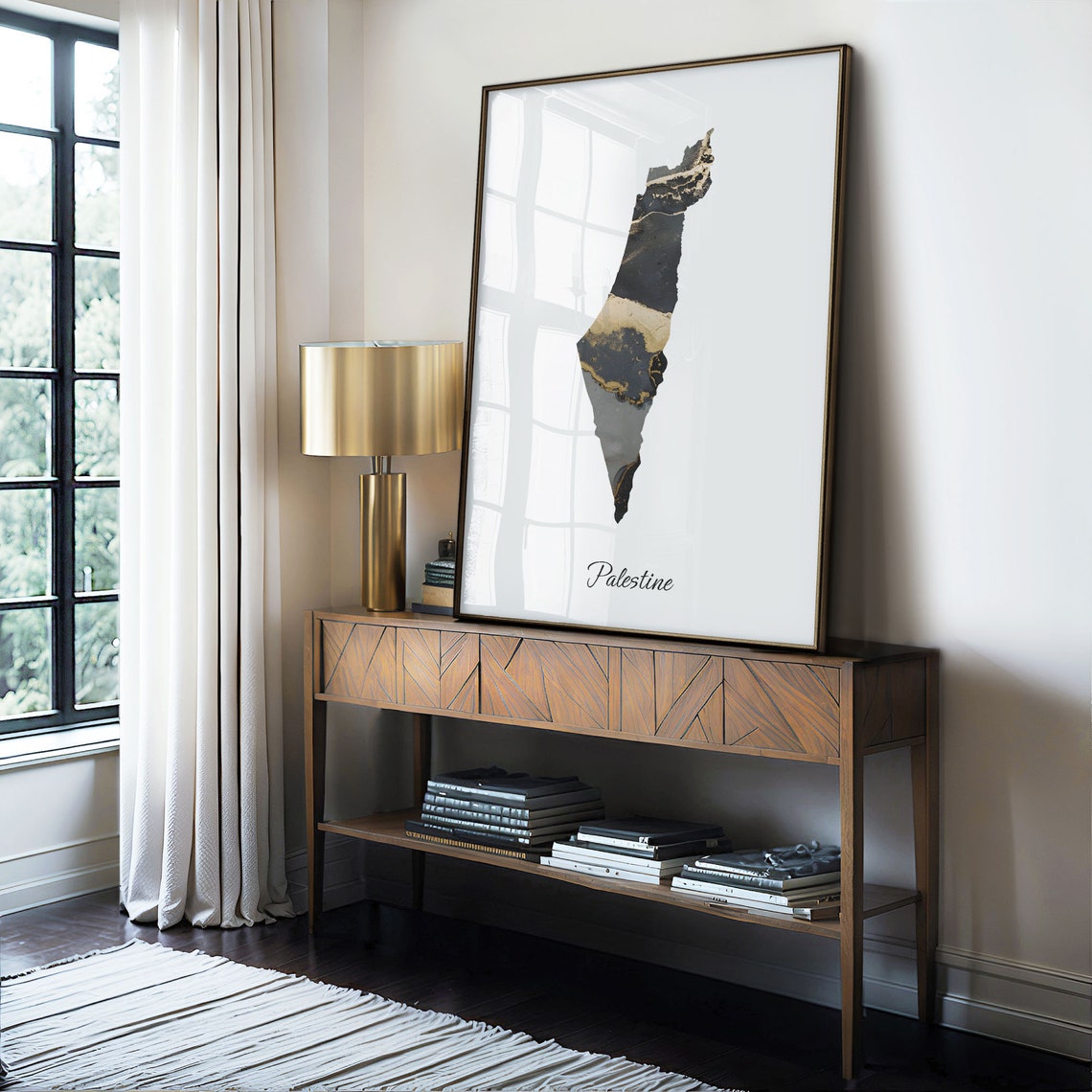 Palestine Black And Gold Marble Map Minimalist Elegant Art Poster - Image 4