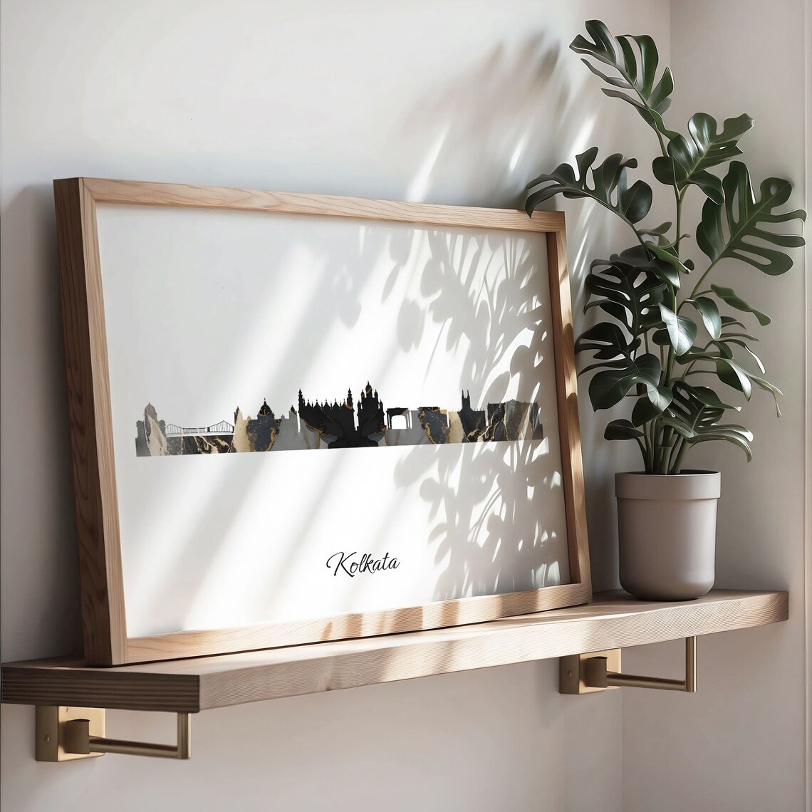 Kolkata India Black Gold Marble Skyline Bridge Silhouette Poster - Image 3