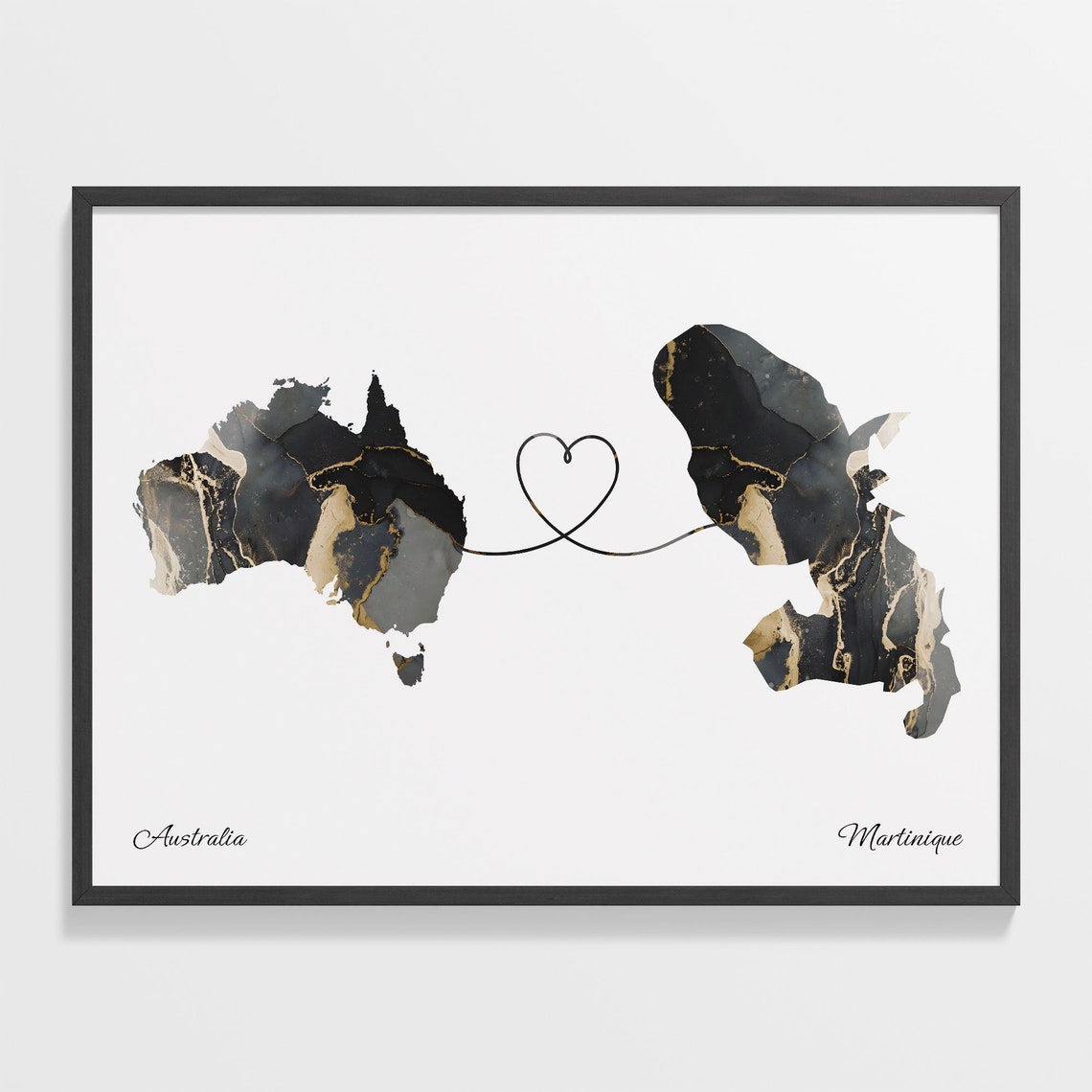Australia Martinique Marble Two Countries Heart Connection Art Poster