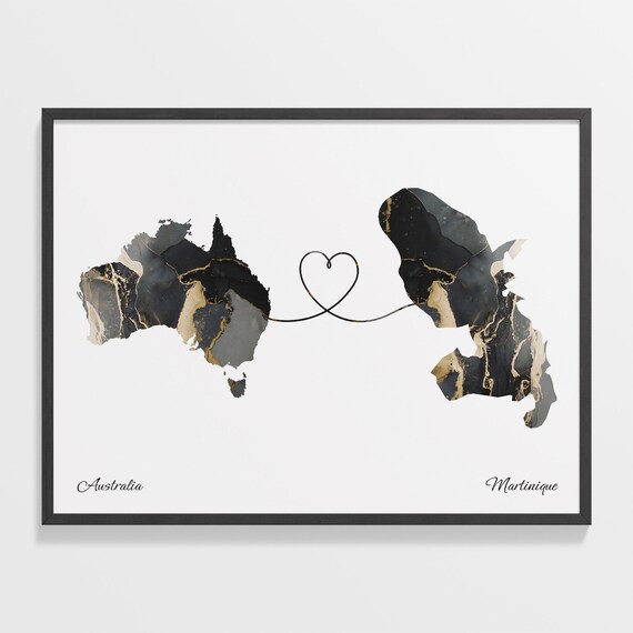 Australia Martinique Marble Two Countries Heart Connection Art Poster