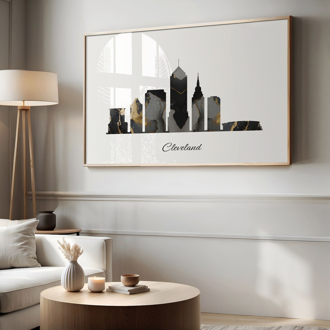 Cleveland Luxury Black Gold Marble City Skyline Silhouette Poster - Image 2