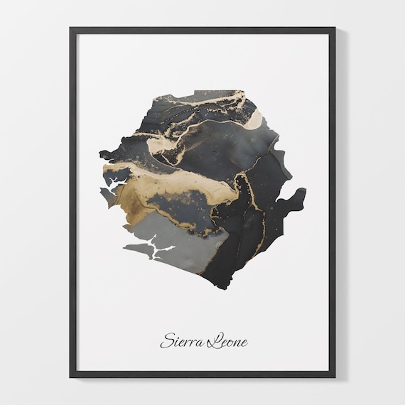 Elegant Sierra Leone Black and Gold Marble Country Map Poster for Home