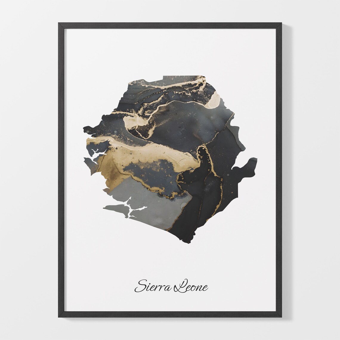 Elegant Sierra Leone Black and Gold Marble Country Map Poster for Home