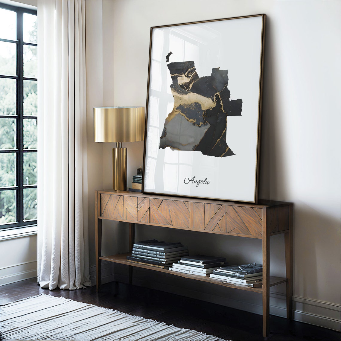 Angola Black and Gold Marble Silhouette Country Map Art Poster - Image 4