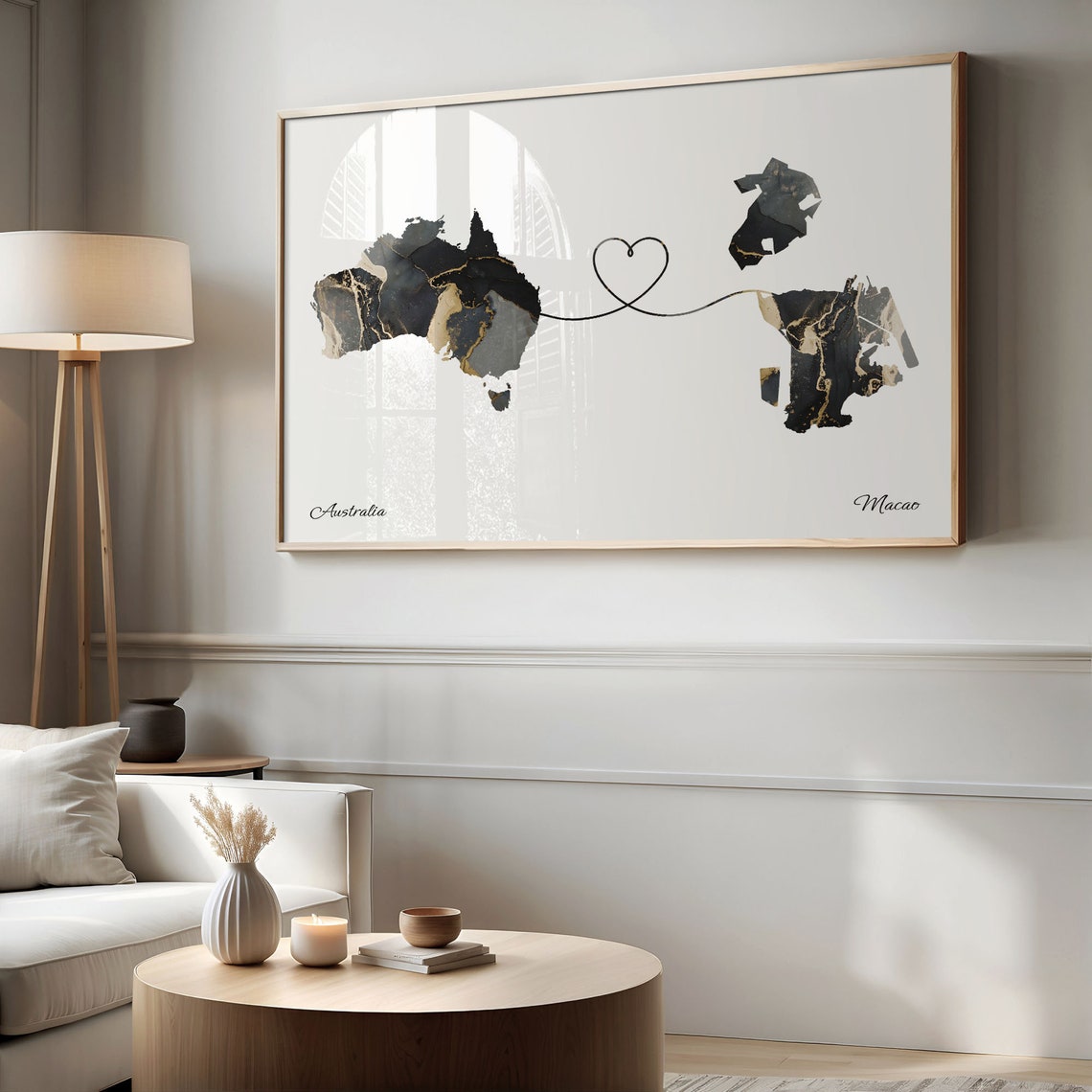Australia Macao Marble Map Heart Long Distance Love Gift Poster - Image 2