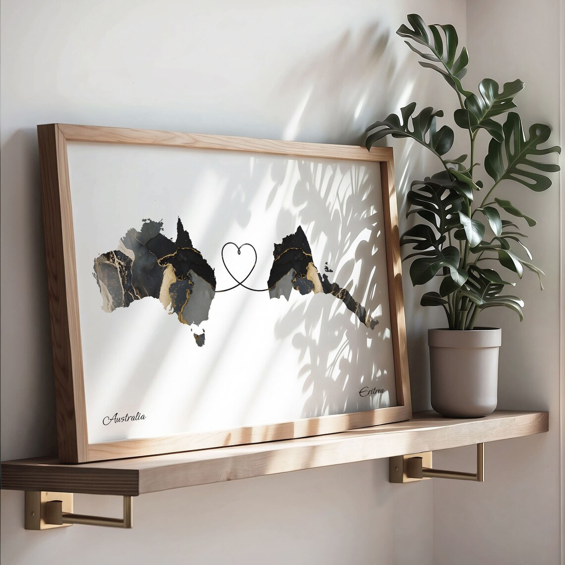 Australia To Eritrea Marble Heart Map Two Country Long Distance Gift Poster - Image 3