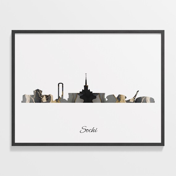 Sochi Russia Black Gold Marble Skyline Silhouette Art Poster