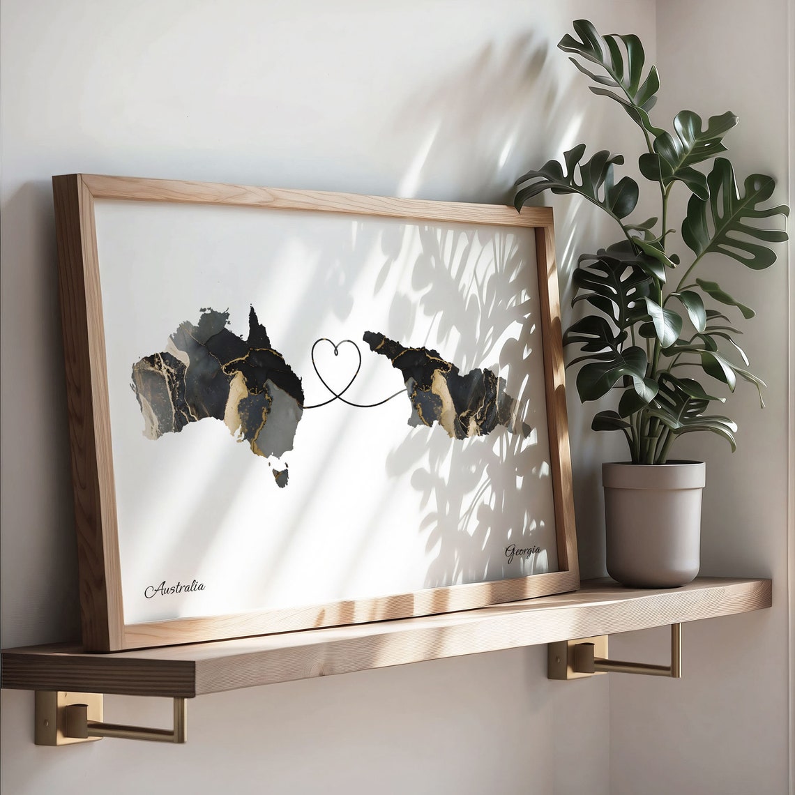 Australia and Georgia Two Countries Black Gold Marble Map Poster - Image 3